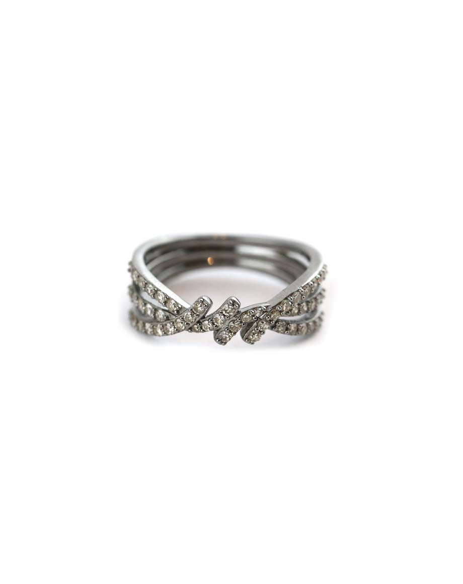 Silver Diamond 3 Row Criss Cross Ring