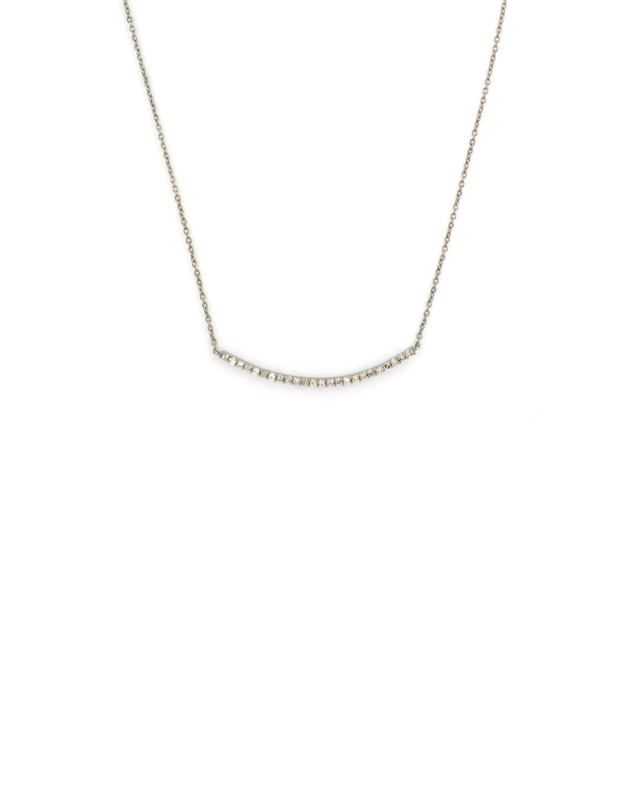 Silver Diamond Curved Bar Necklace
