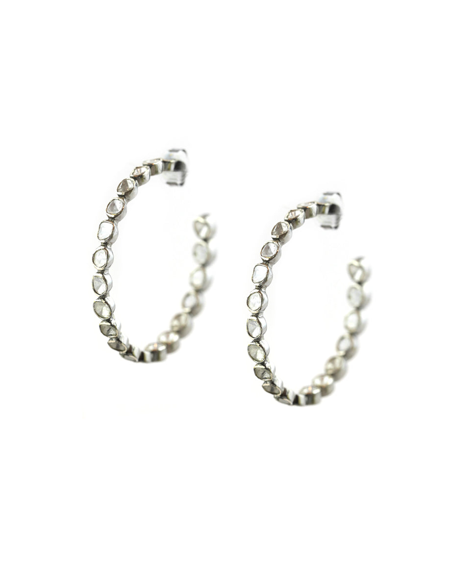 Silver Polki Diamond Hoop Earrings