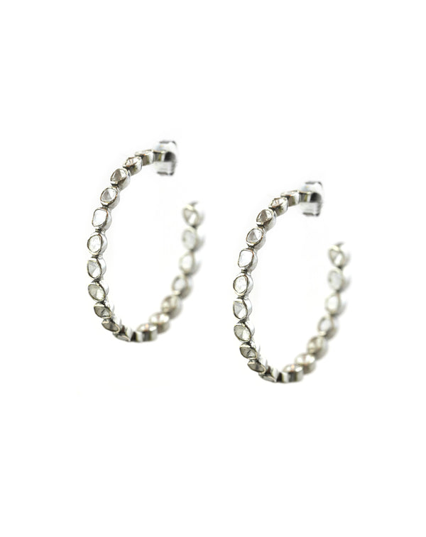 Silver Polki Diamond Hoop Earrings