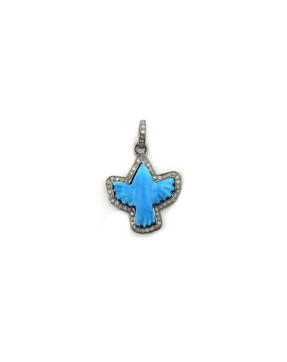 Silver Diamond Frame Turquoise Thunderbird Charm