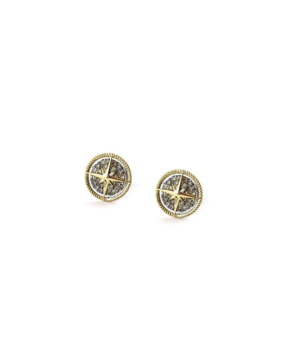 14K Gold & Silver Diamond Compass Studs