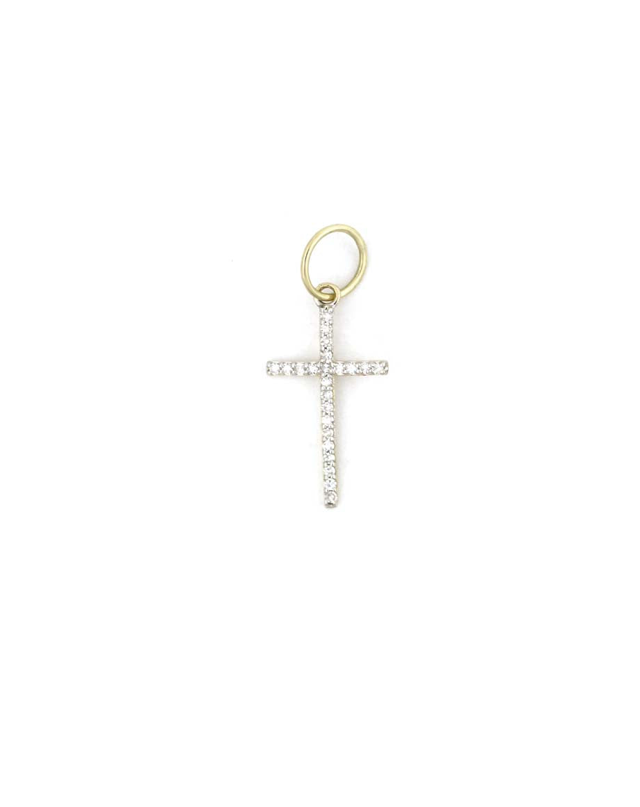 Small 14K Gold Diamond Thin Cross Charm