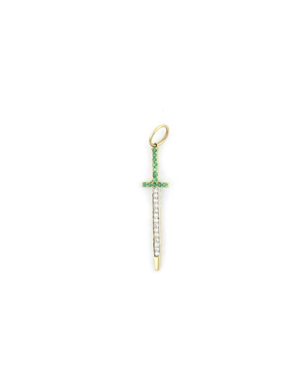 Small 14K Gold Emerald Diamond Sword