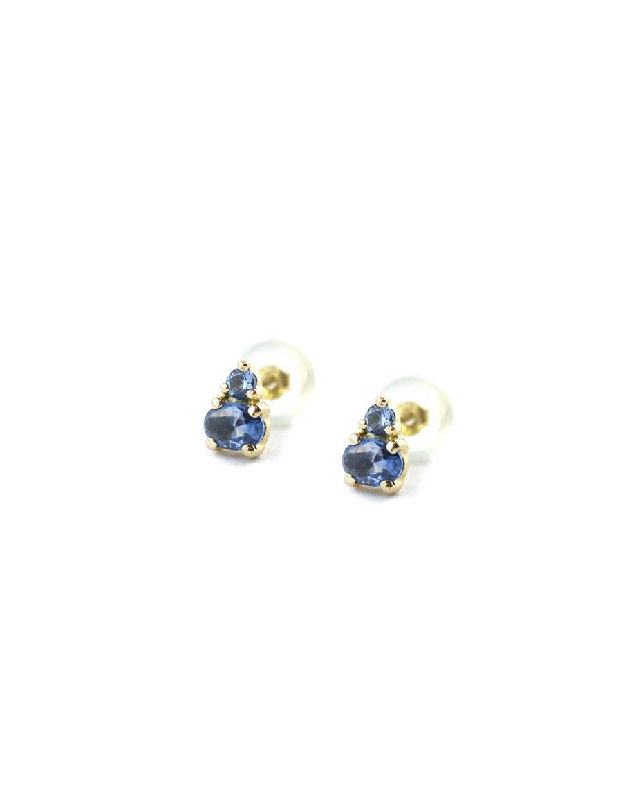 14K Gold Double Soft Blue Oval Mix Shape CZ Studs