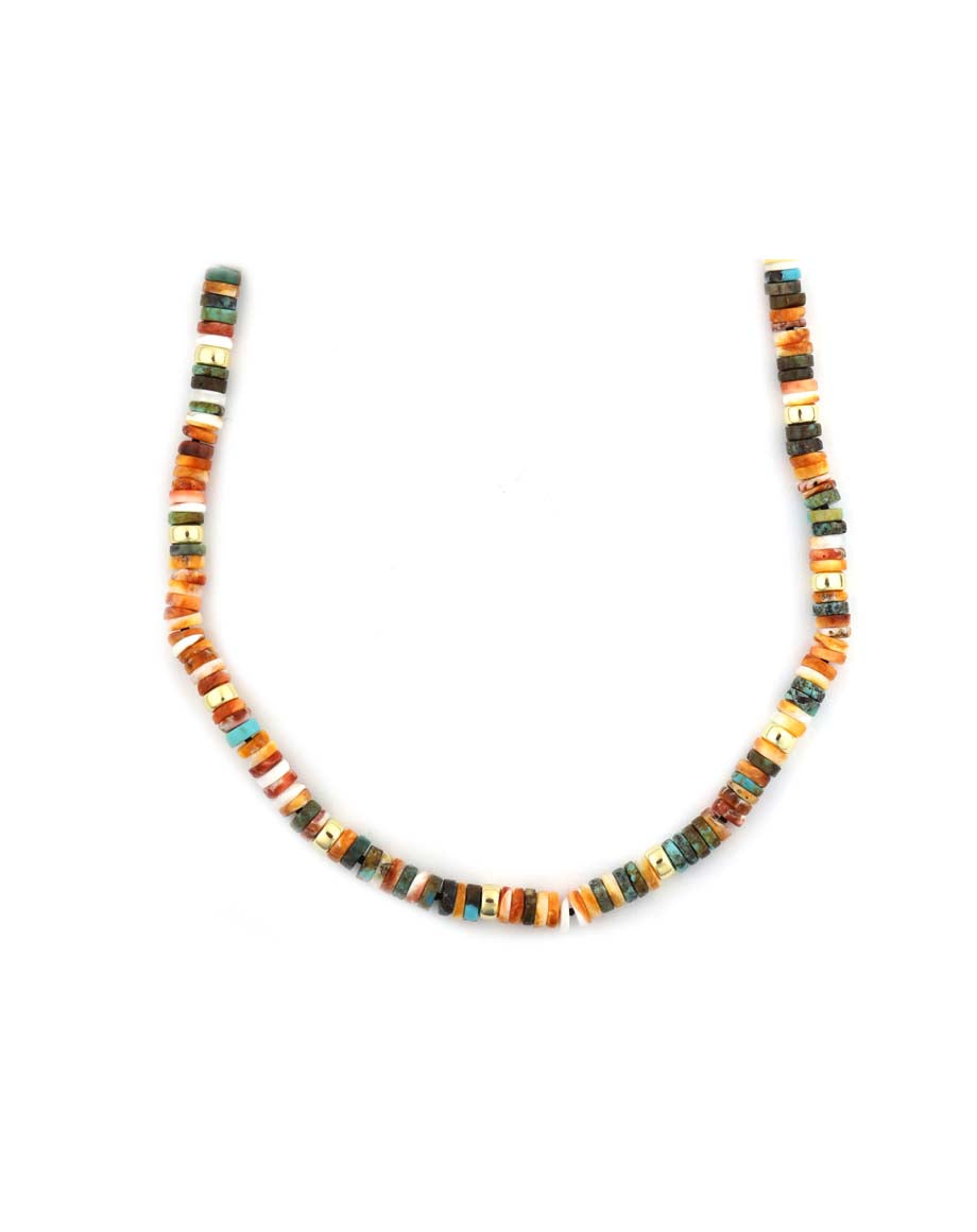 6mm Heishi Spiny Oyster Turquoise Mix Necklace