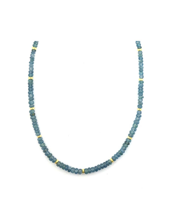 Steel Blue Kyanite Gold Rondelle Necklace