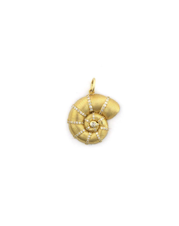 14K Gold Swirl Shell Diamond Charm