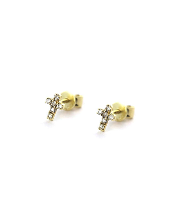 Itty Bitty 14K Gold Diamond Cross Studs