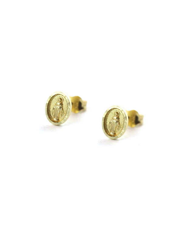 Tiny 14K Gold Oval Virgin Mary Studs