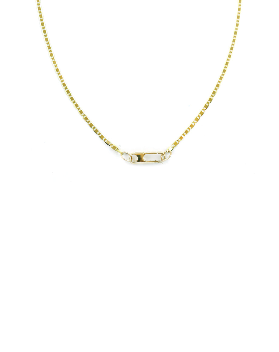 14K Gold Mini Gemma Lock Necklace: 2mm Valentino Chain