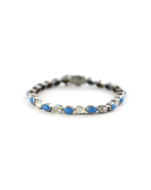 Silver Turquoise Polki Diamond Tennis Bracelet