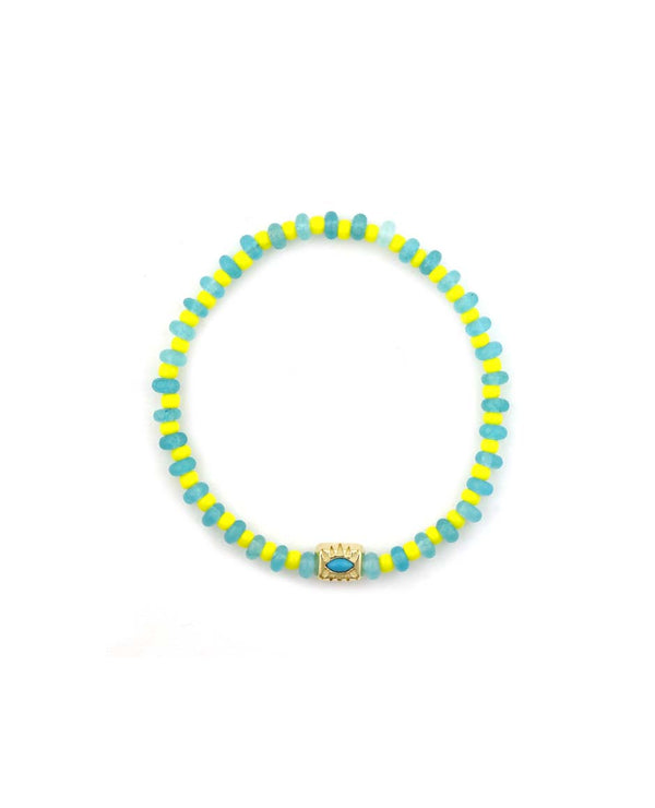 14K Gold Turquoise Evil Eye Ingot Neon Stretchy