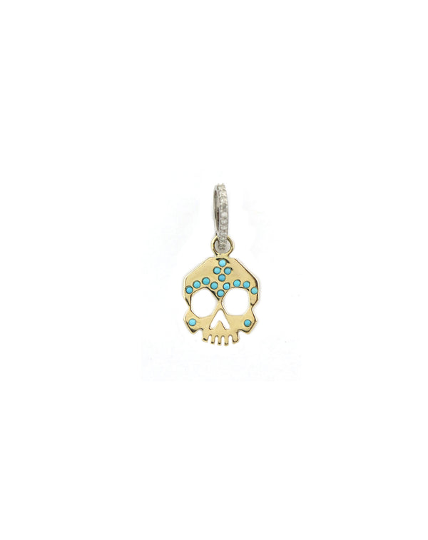 Small 14K Gold Turquoise Freckled Skull Charm