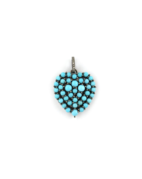 Silver Diamond Cluster Turquoise Heart Charm