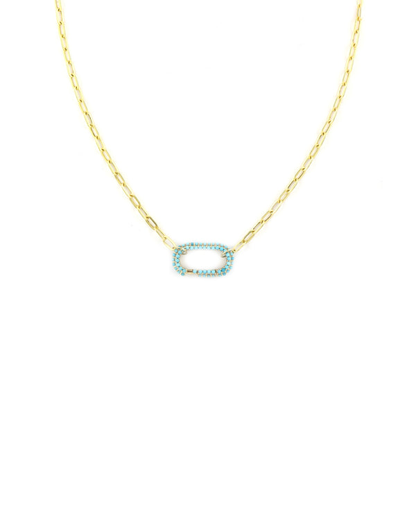Large 14K Gold Turquoise Lexi Lock Necklace: Small Paper Clip Chain