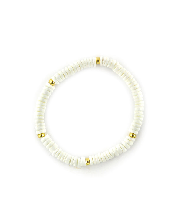 White Shell Gold Rondelle Stretchy Bracelet