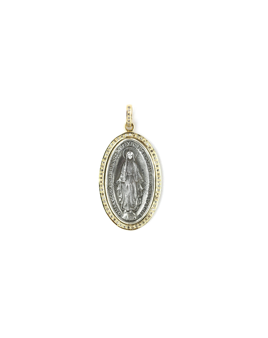14K Gold Halo Virgin Mary Coin Pendant 