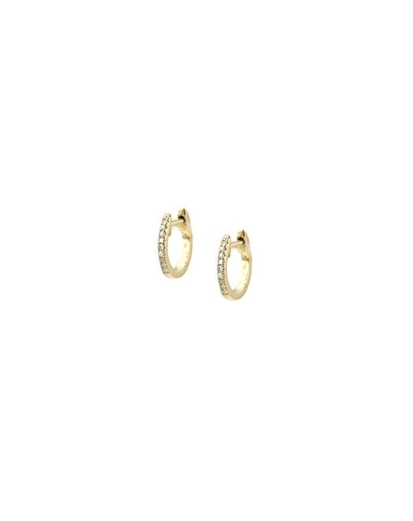 14K Gold Diamond 12mm Huggie Earrings