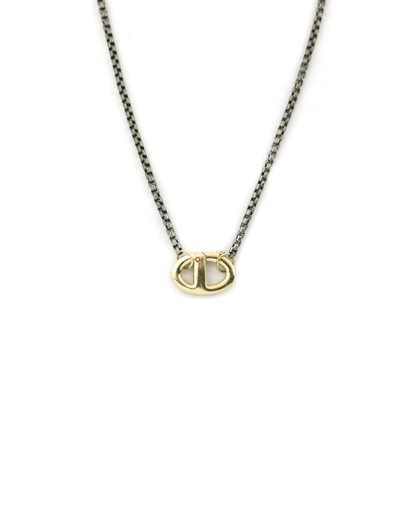 14K Gold Anchor Lock Silver Cuban Necklace