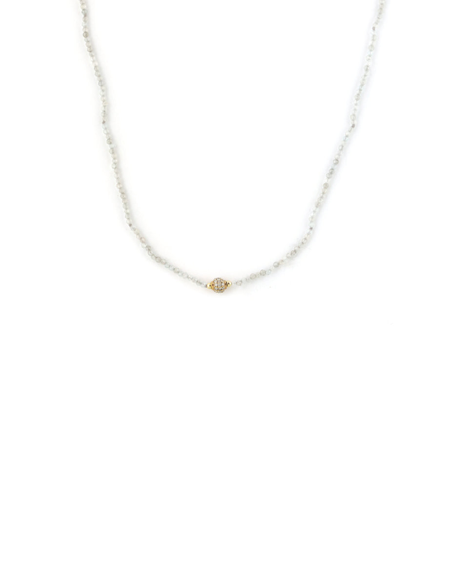 14K Gold Diamond Ball Silver Zircon Necklace