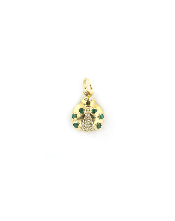 14K Gold Emerald Ladybug Charm