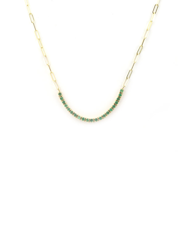 14K Gold Mini Emerald Tennis Paper Clip Necklace
