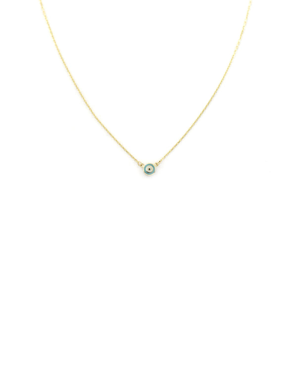 14K Gold Evil Eye Simple Cable Chain Necklace