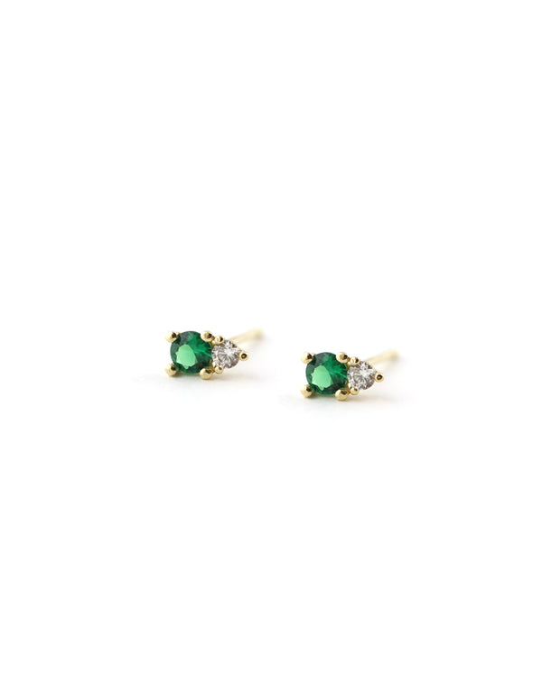 14K Gold Green Crystal Mix Shape Studs