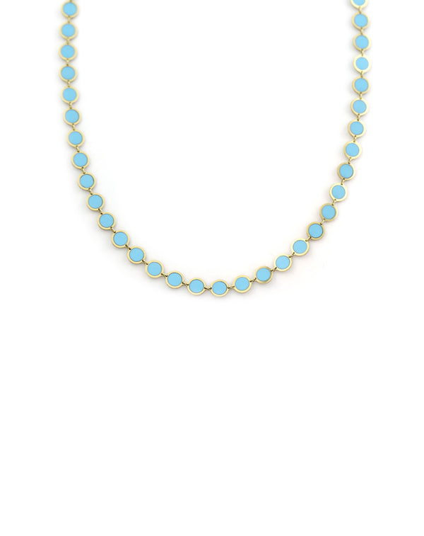 14K Gold Circle Turquoise Inlay Disco Chain
