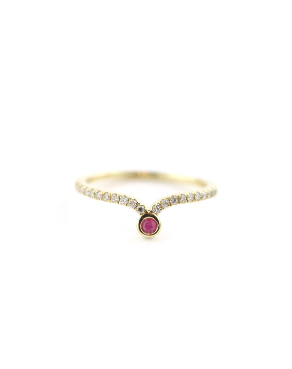 14K Gold Pointed Ruby Diamond Ring