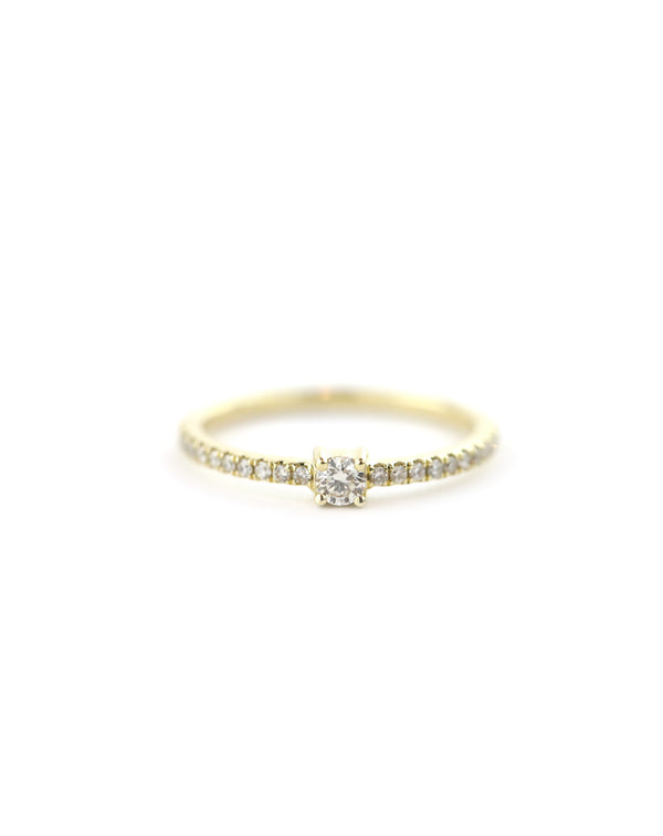 14K Gold Mini Solitaire Pave Diamond Ring