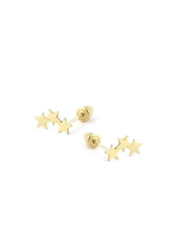 14K Gold Tiny 3 Star Studs