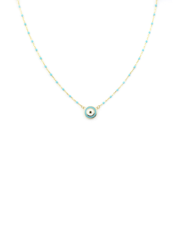 14K Gold Evil Eye Turquoise Dot Chain Necklace