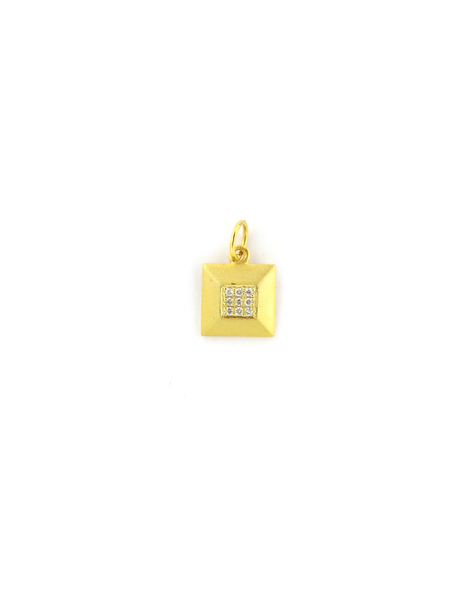 14K Matte Gold Square Diamond Charm