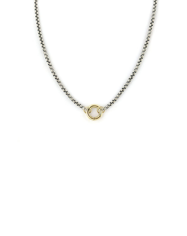 14K Gold 12mm Thick Gold Lock Necklace: Round Box Chain