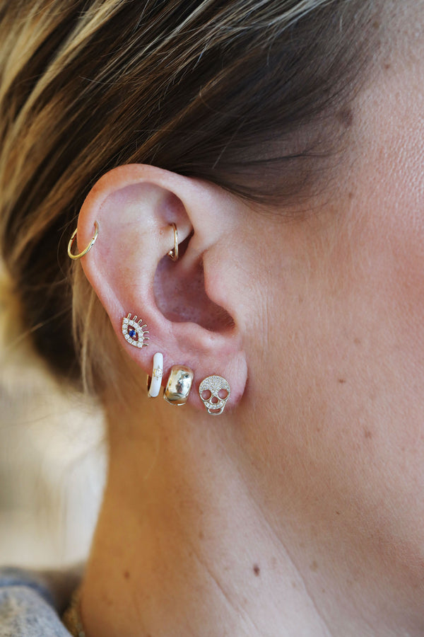 14K Gold Diamond Skull Stud Earrings