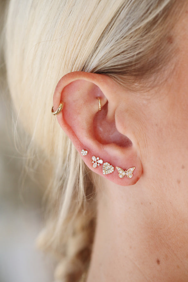 14K Tiny Pave Crystal Heart Studs