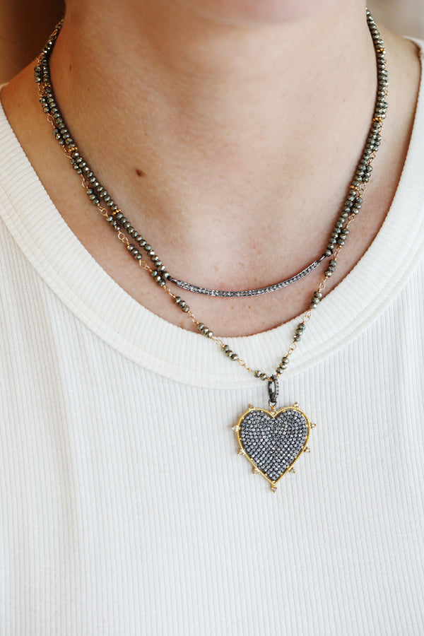 The Lina Necklace - Oxidized Bar on Pyrite