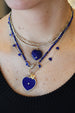 14K Gold Large Lapis Diamond Frame Heart Charm