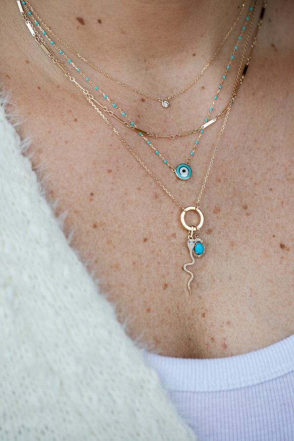 14K Gold Evil Eye Turquoise Dot Chain Necklace