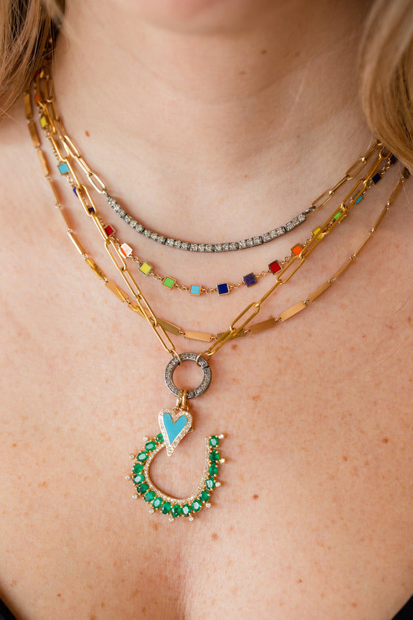 14K Gold Mini Square Rainbow Stone Inlay Disco Chain