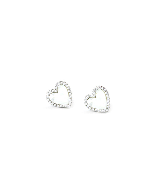 Small Silver Mother of Pearl Heart Studs
