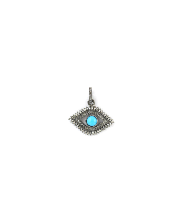 Turquoise Baguette Diamond Evil Eyelash Pendant