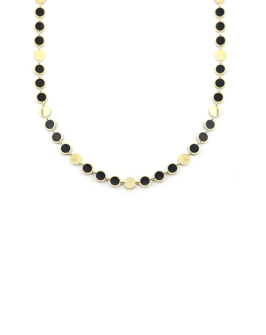 14K Gold Inlaid Onyx Disco Disc Necklace