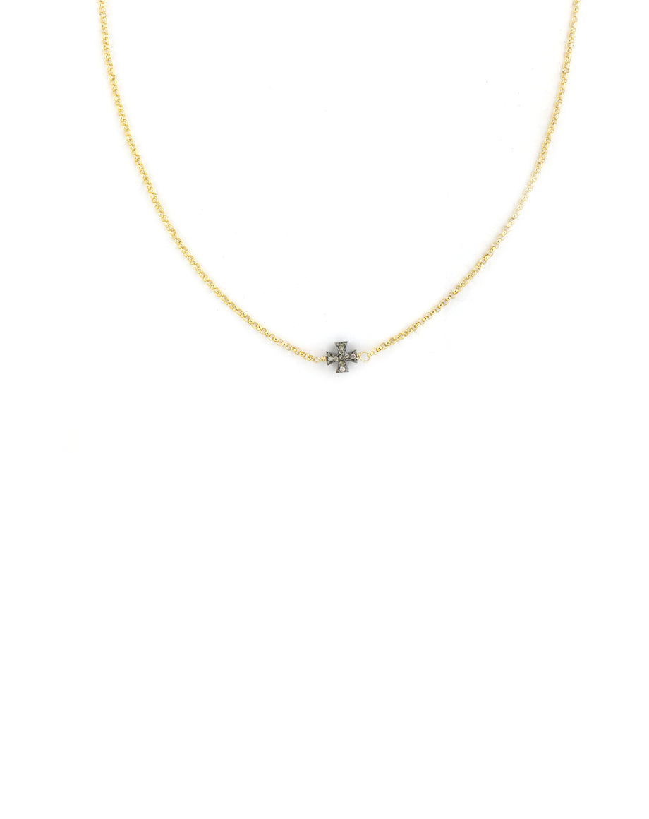 Gold Filled Rollo Silver Diamond Cross Necklace