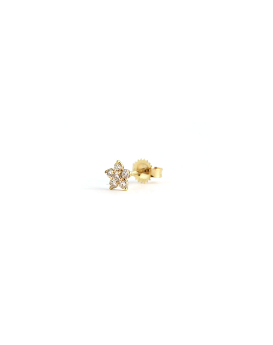 14K Gold Tiny Diamond Flower Single Stud