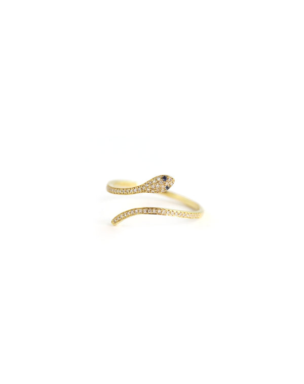 14K Gold Thin Diamond Snake Wrap Ring