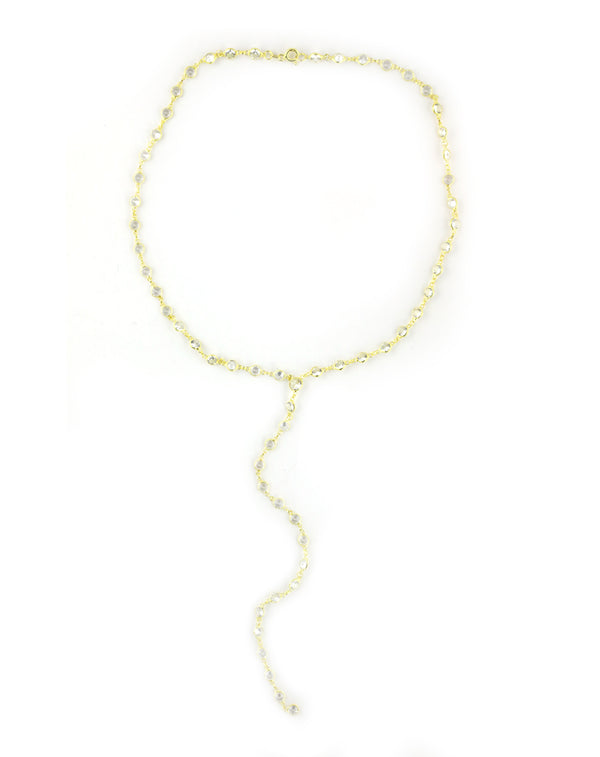 Gold Bezel Crystal Lariat Necklace