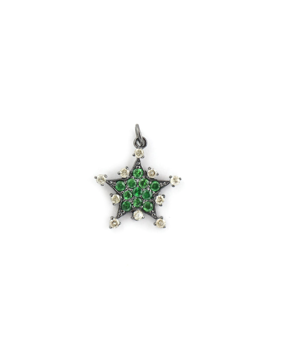 Green Sapphire Diamond Ornate Star Charm